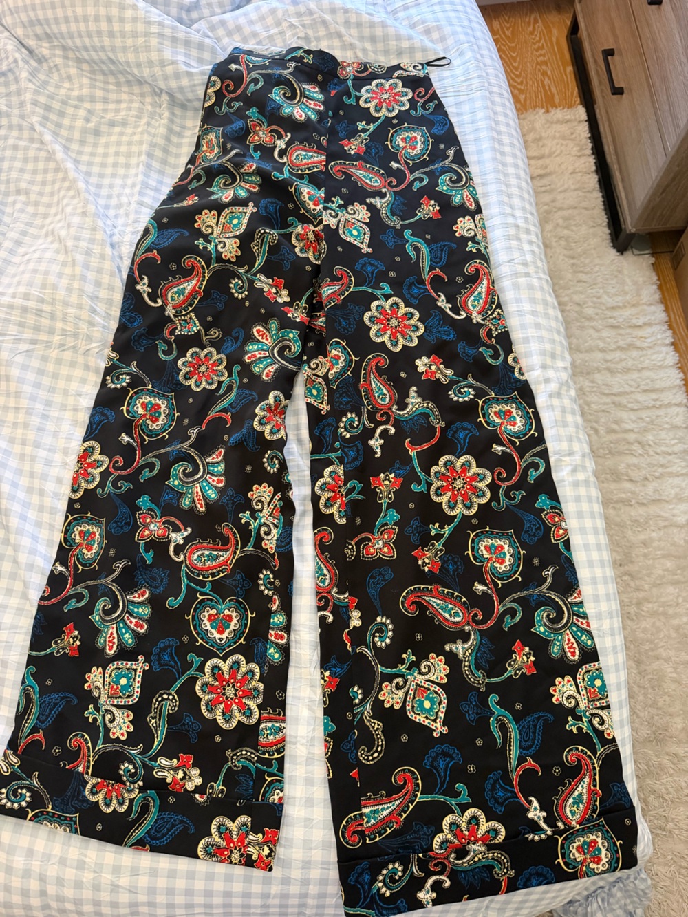 Topshop Black Paisley Floral Flare with Red Teal Blue Accents